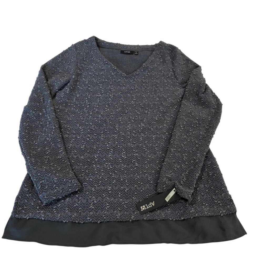 Apt 9 Tunic Top Womens‎ Dark Gray PL Magnet V Neck Sequin Knit Ruffle Formal